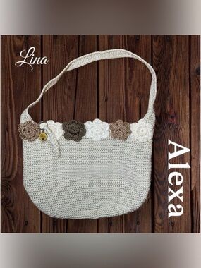 Lina Alexa Floral Crochet Shoulder Bag w/ Butterfly Accents cream / neutral